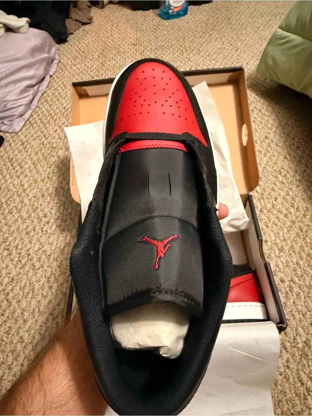 Nike Men’s Jordan Air 1 Black and Red Low-Top Sneakers